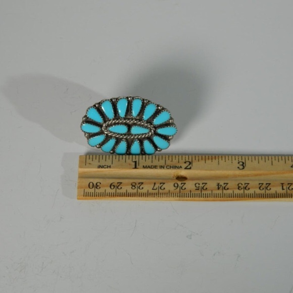 Zuni Turquoise and Sterling Silver Cluster Ring Size 9.5 Unsigned - Picture 9 of 10